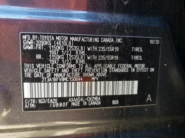 Photo 10 from auction – 2021 TOYOTA RAV4 XLE P with VIN 2T3A1RFV8MC150644