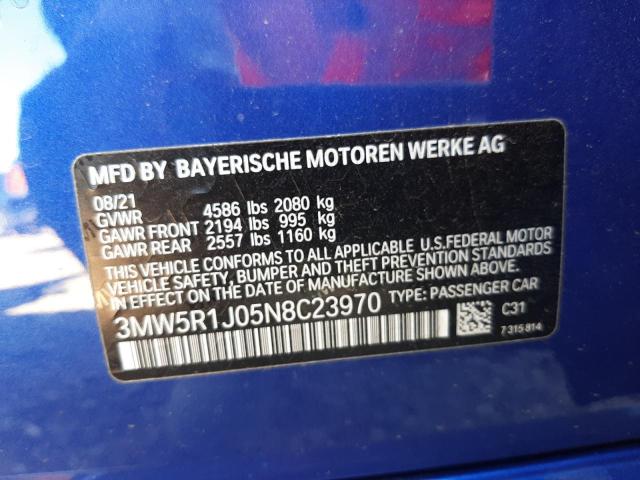 Photo 10 from auction – 2022 BMW 330I with VIN 3MW5R1J05N8C23970
