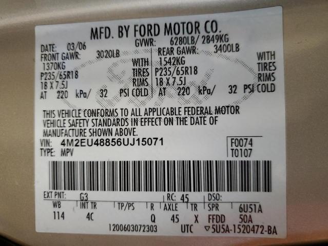 Photo 10 from auction – 2006 MERCURY MOUNTAINEE with VIN 4M2EU48856UJ15071