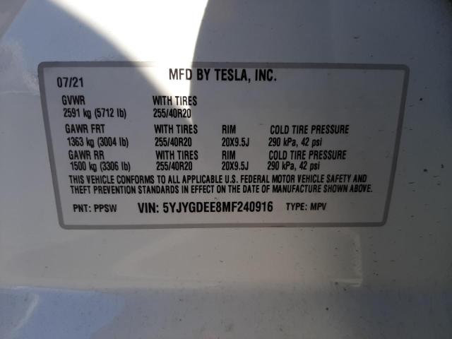 Photo 10 from auction – 2021 TESLA MODEL Y with VIN 5YJYGDEE8MF240916