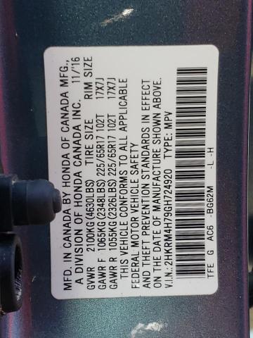 Photo 10 from auction – 2016 HONDA CR-V EXL with VIN 2HKRM4H79GH724920