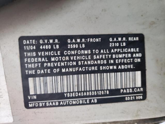 Photo 10 from auction – 2005 SAAB 9-5 ARC with VIN YS3ED45A953512678