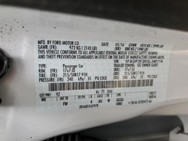 Photo 10 from auction – 2016 FORD FOCUS SE with VIN 1FADP3F26GL340114