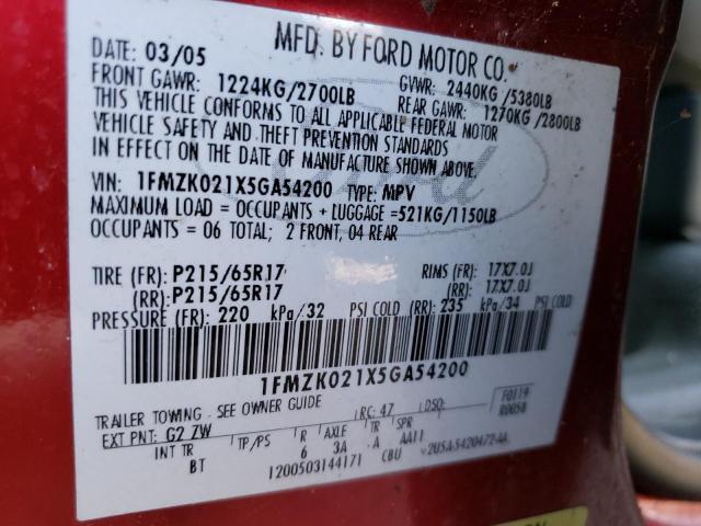 Photo 10 from auction – 2005 FORD FREESTYLE with VIN 1FMZK021X5GA54200