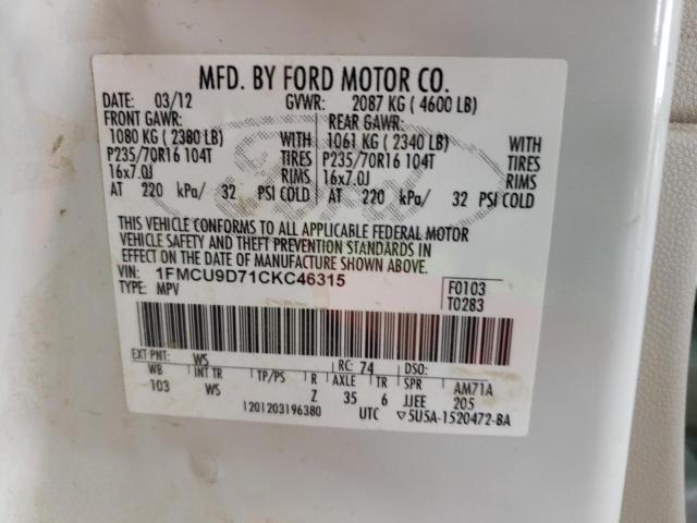 Фото 10 с аукциона – 2012 FORD ESCAPE XLT с VIN 1FMCU9D71CKC46315