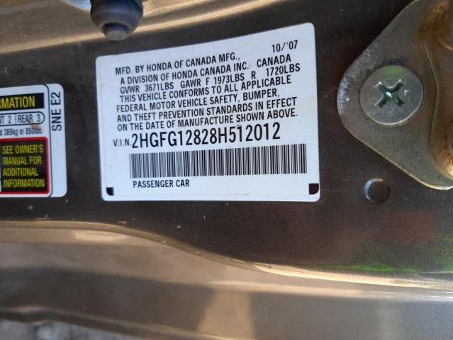 Photo 10 from auction – 2008 HONDA CIVIC EX with VIN 2HGFG12828H512012