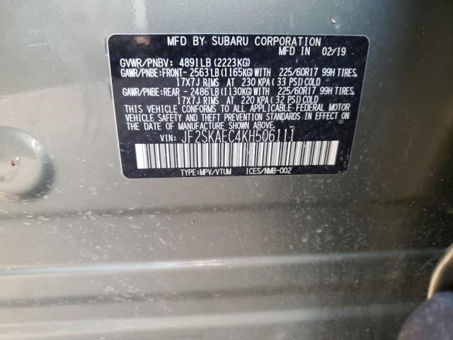 Photo 10 from auction – 2019 SUBARU FORESTER P with VIN JF2SKAEC4KH506111