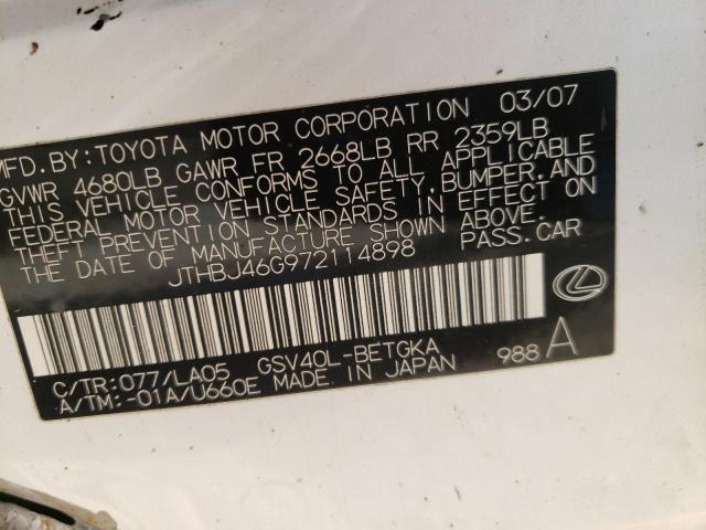 Photo 10 from auction – 2007 LEXUS ES 350 with VIN JTHBJ46G972114898