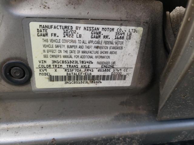 Photo 10 from auction – 2003 NISSAN SENTRA XE with VIN 3N1CB51D23L781426