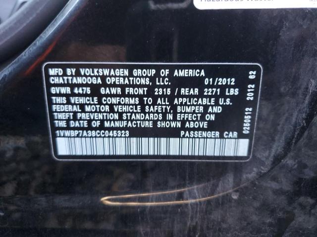 Photo 10 from auction – 2012 VOLKSWAGEN PASSAT SE with VIN 1VWBP7A38CC045323