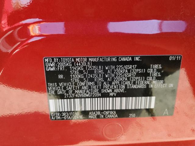 Photo 10 from auction – 2011 TOYOTA RAV4 with VIN 2T3ZF4DV6BW072094