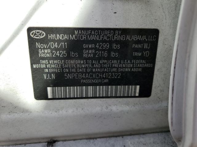 Photo 10 from auction – 2012 HYUNDAI SONATA GLS with VIN 5NPEB4ACXCH412322