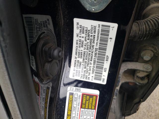 Photo 10 from auction – 2007 HONDA CIVIC EX with VIN 1HGFA16887L046793
