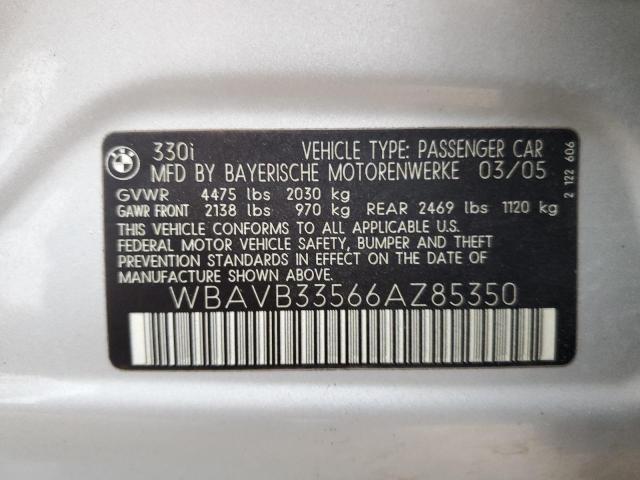 Photo 10 from auction – 2006 BMW 330 I with VIN WBAVB33566AZ85350