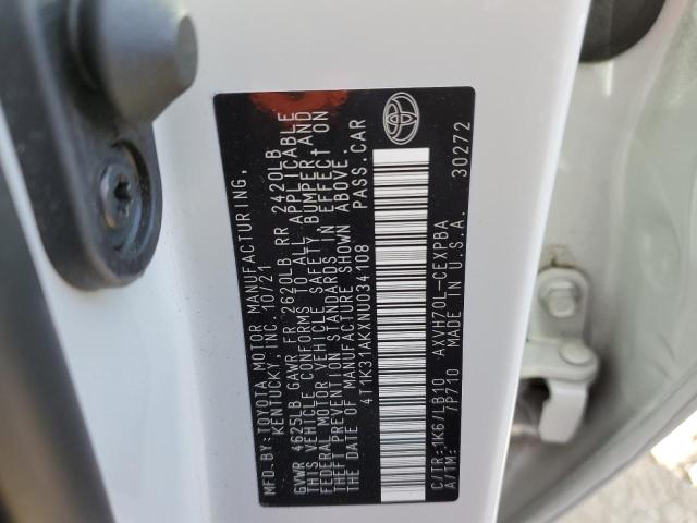 Photo 10 from auction – 2022 TOYOTA CAMRY XSE with VIN 4T1K31AKXNU034108