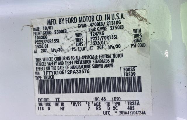 Foto 10 de la subasta – 2002 FORD RANGER con VIN 1FTYR10E12PA33576