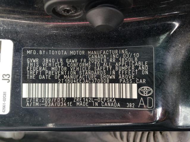 Photo 10 from auction – 2010 TOYOTA COROLLA BA with VIN 2T1BU4EE3AC370908