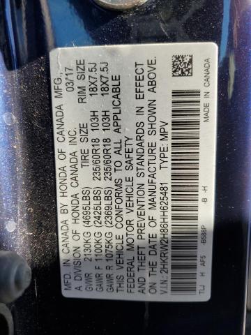 Photo 10 from auction – 2017 HONDA CR-V EXL with VIN 2HKRW2H86HH625481