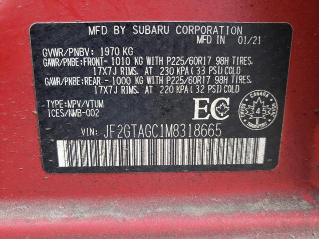 Photo 10 from auction – 2021 SUBARU CROSSTREK with VIN JF2GTAGC1M8318665