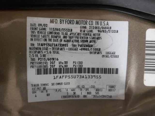 Photo 10 from auction – 2003 FORD TAURUS SES with VIN 1FAFP55U73A133955