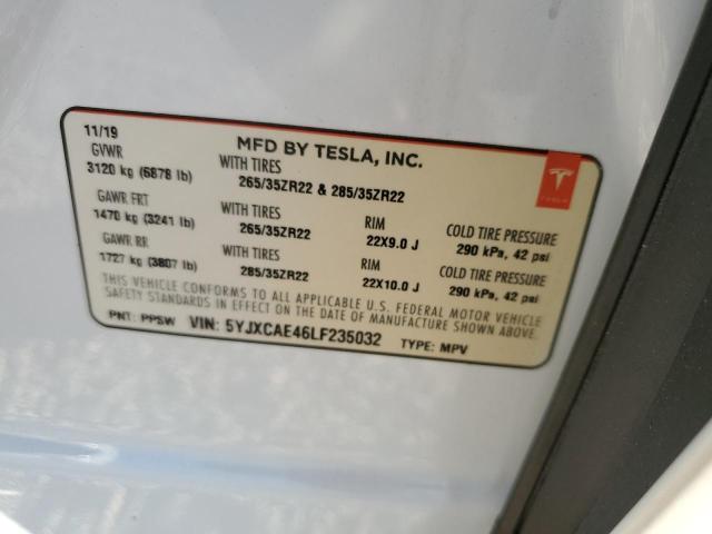 Photo 10 from auction – 2020 TESLA MODEL X with VIN 5YJXCAE46LF235032