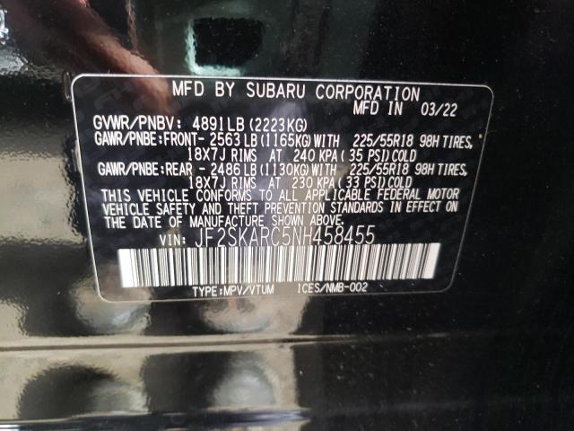Photo 10 from auction – 2022 SUBARU FORESTER T with VIN JF2SKARC5NH458455