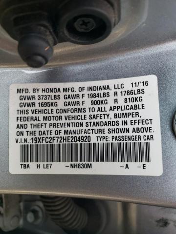 Photo 10 from auction – 2017 HONDA CIVIC EX with VIN 19XFC2F72HE204920