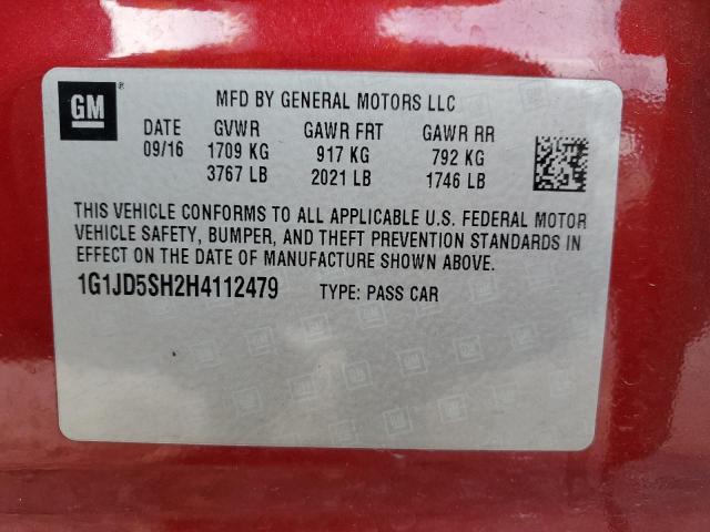 Photo 10 from auction – 2017 CHEVROLET SONIC LT with VIN 1G1JD5SH2H4112479