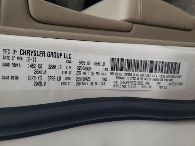 Photo 10 from auction – 2012 JEEP GRAND CHER with VIN 1C4RJFBT7CC210953