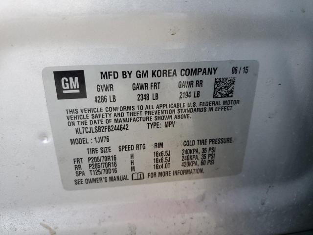 Photo 10 from auction – 2015 CHEVROLET TRAX 1LT with VIN KL7CJLSB2FB244642