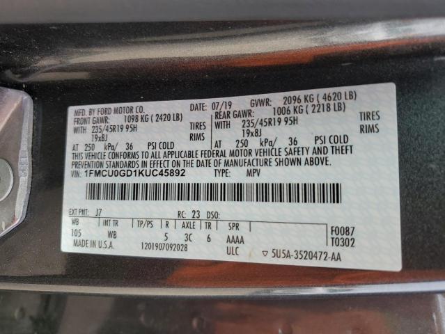 Photo 10 from auction – 2019 FORD ESCAPE SE with VIN 1FMCU0GD1KUC45892