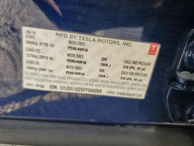 Photo 10 from auction – 2015 TESLA MODEL S 70 with VIN 5YJSA1S25FF086068