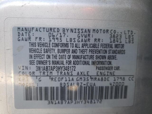 Photo 10 from auction – 2017 NISSAN SENTRA S with VIN 3N1AB7AP3HY348172