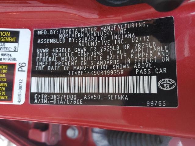 Photo 10 from auction – 2012 TOYOTA CAMRY BASE with VIN 4T4BF1FK9CR199358
