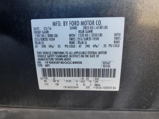 Photo 10 from auction – 2016 FORD EXPLORER L with VIN 1FM5K8F80GGC49858