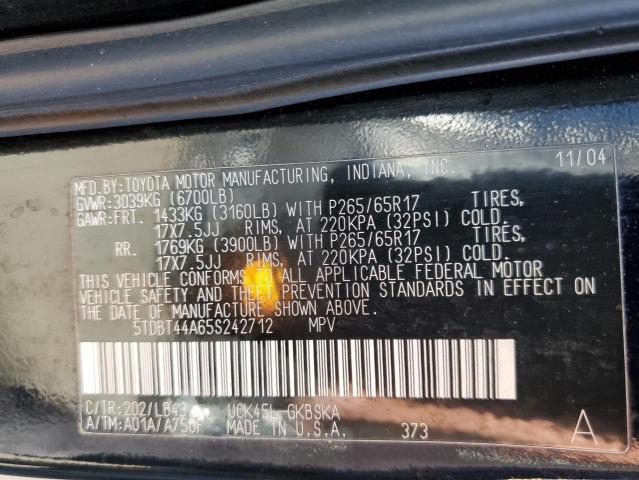 Photo 10 from auction – 2005 TOYOTA SEQUOIA SR with VIN 5TDBT44A65S242712