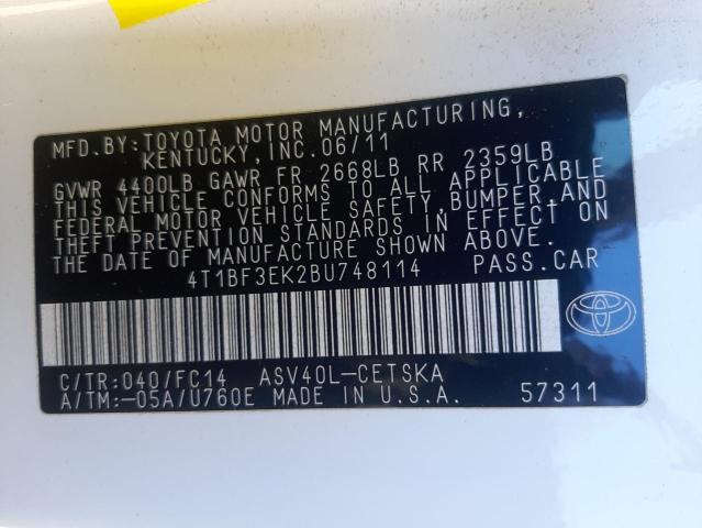 Photo 10 from auction – 2011 TOYOTA CAMRY BASE with VIN 4T1BF3EK2BU748114