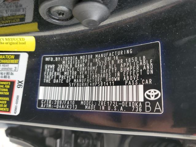 Photo 10 from auction – 2017 TOYOTA COROLLA L with VIN 5YFBURHE4HP581411