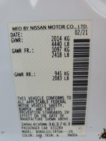 Photo 10 from auction – 2021 NISSAN ALTIMA SR with VIN 1N4AL4CV0MN363763