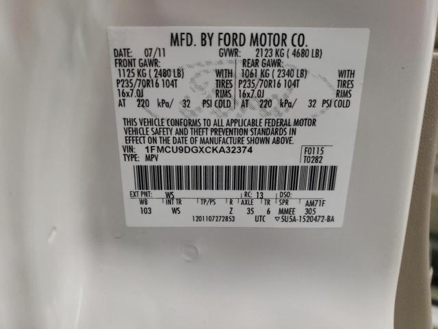 Photo 10 from auction – 2012 FORD ESCAPE XLT with VIN 1FMCU9DGXCKA32374