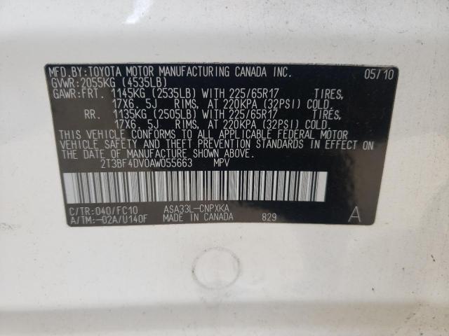 Photo 10 from auction – 2010 TOYOTA RAV4 with VIN 2T3BF4DV0AW055663
