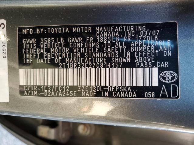 Photo 10 from auction – 2007 TOYOTA COROLLA CE with VIN 2T1BR32E27C814157