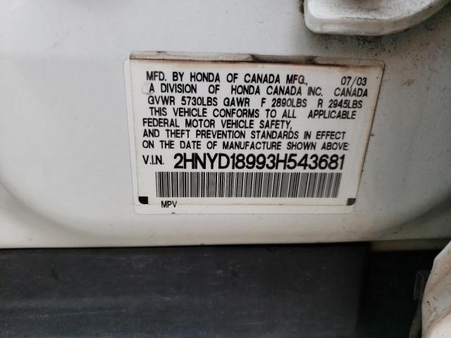 Photo 10 from auction – 2003 ACURA MDX with VIN 2HNYD18993H543681