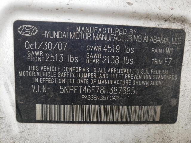 Photo 10 from auction – 2008 HYUNDAI SONATA GLS with VIN 5NPET46F78H387385