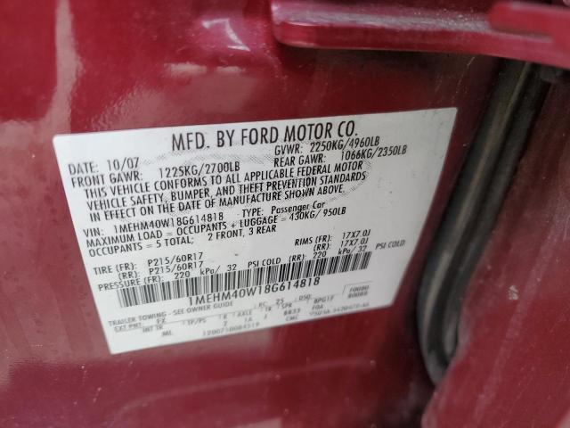 Photo 10 from auction – 2008 MERCURY SABLE LUXU with VIN 1MEHM40W18G614818