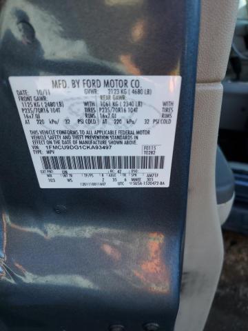 Zdjęcie 10 z aukcji – 2012 FORD ESCAPE XLT z VIN 1FMCU9DG1CKA93497