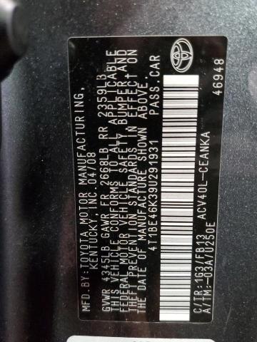 Photo 10 from auction – 2009 TOYOTA CAMRY BASE with VIN 4T1BE46K39U291931