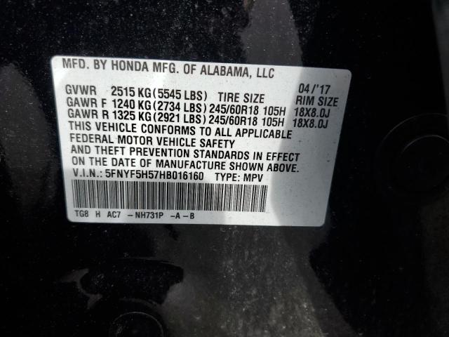 Photo 10 from auction – 2017 HONDA PILOT EXL with VIN 5FNYF5H57HB016160