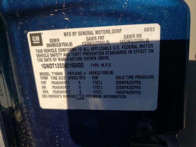 Photo 10 from auction – 2004 CHEVROLET TRAILBLAZE with VIN 1GNDT13S042160439