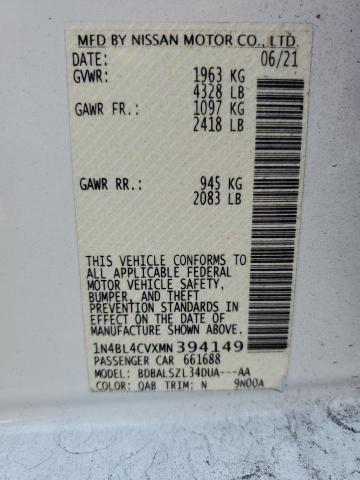 Photo 10 from auction – 2021 NISSAN ALTIMA SR with VIN 1N4BL4CVXMN394149